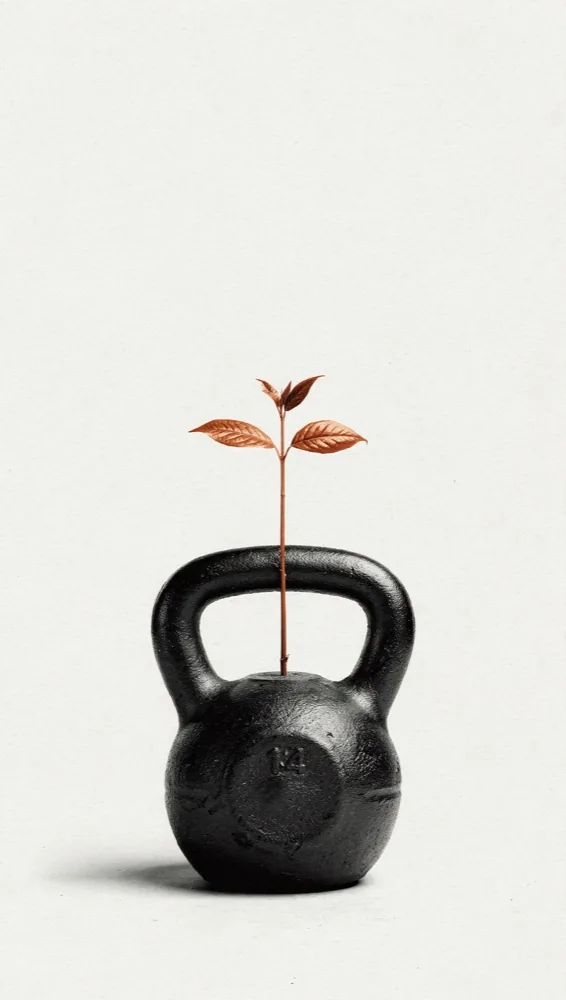 Kettlebellden çıkan filiz — yaratıcı düşünme kolajı